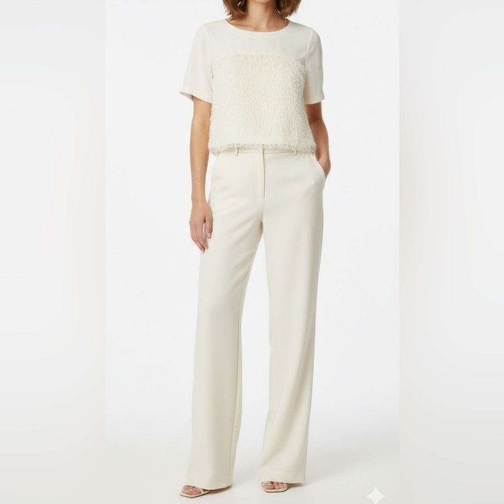 RACHEL Rachel Roy Crewneck Cream Textured Short Sleeve Top Size Large